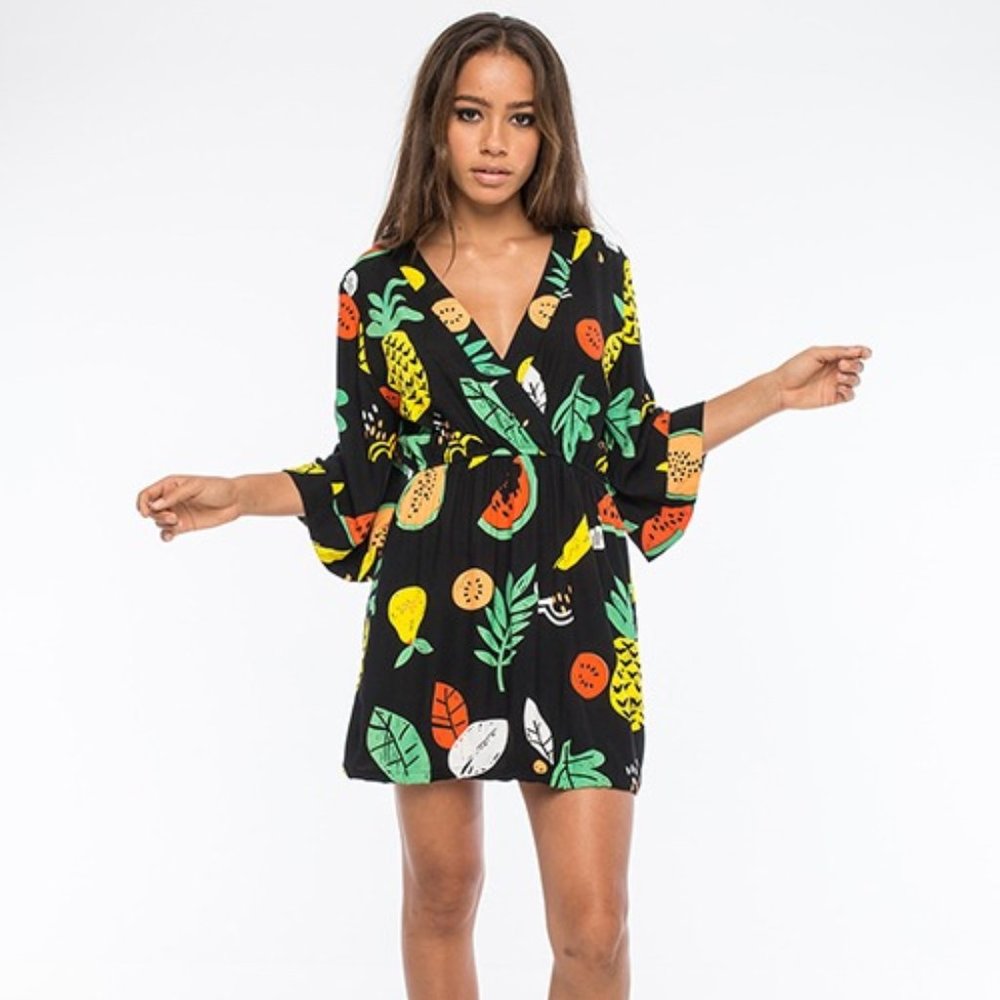 Rik & Reg Tropical Rush Kimono-Sleeve Mini Dress | Size 6 [fits 2-6+]